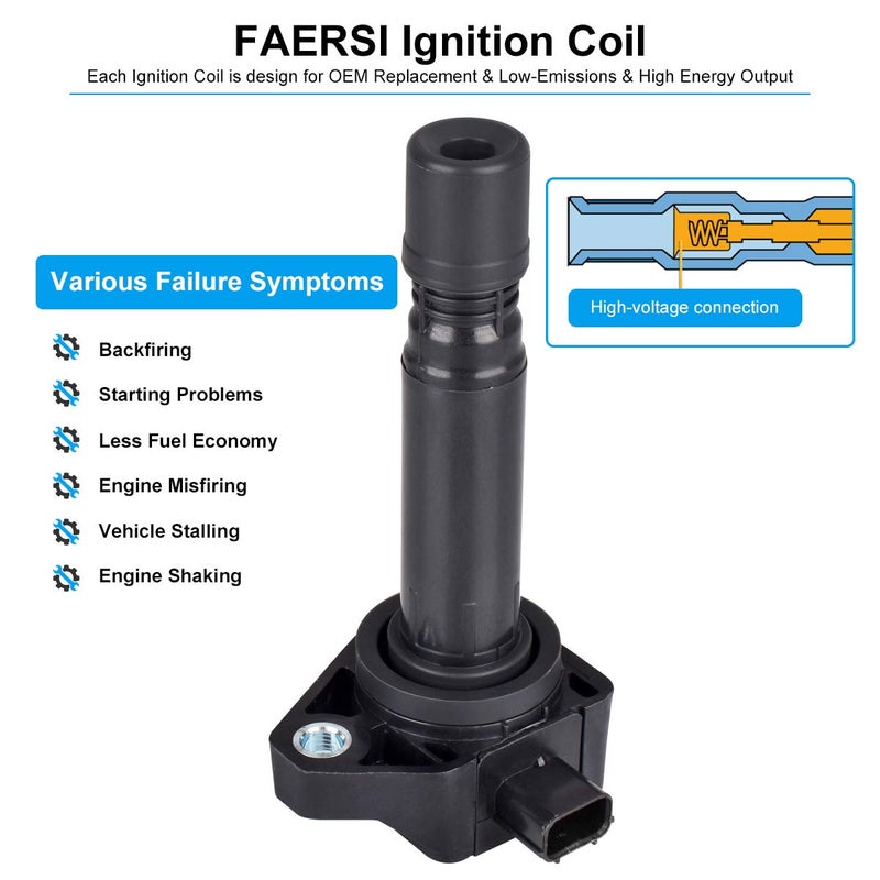 FAERSI Ignition Coils Pack 4 Set Replacement for 2006 2007 2008 2009 2010 2011 Honda Civic L4 1.8L, UF582 C1580 5C16371788393 RNAA01 IC662 - Image 4